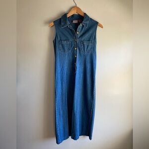 Vintage Collared Button-Front Denim Knee-Length Dress Small